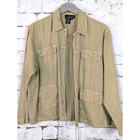 VINTAGE CAROLE LITTLE SPORT Safari Cargo 100% Linen Maxi Dress & Jacket USA M/L - Picture 3 of 9